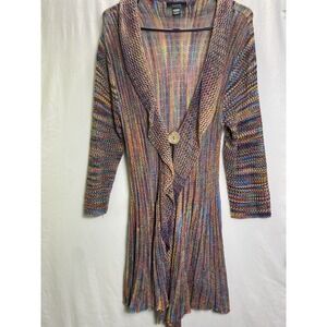 Kaktus Y2K Open Knit Duster Cardigan Multicolor Acrylic Bohemian Boho Festival L